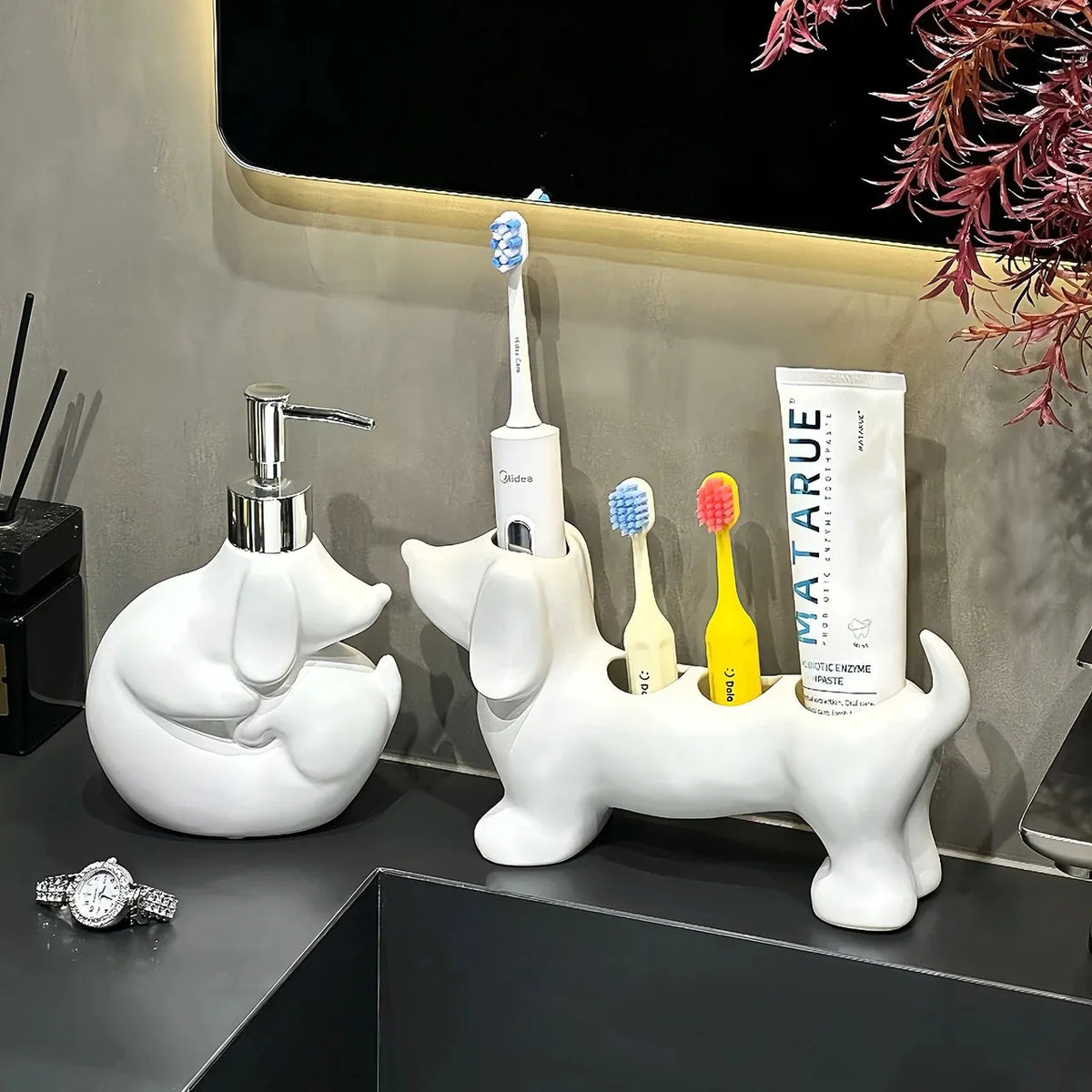 Dachshund Soap Dispenser White Set The Doxie World