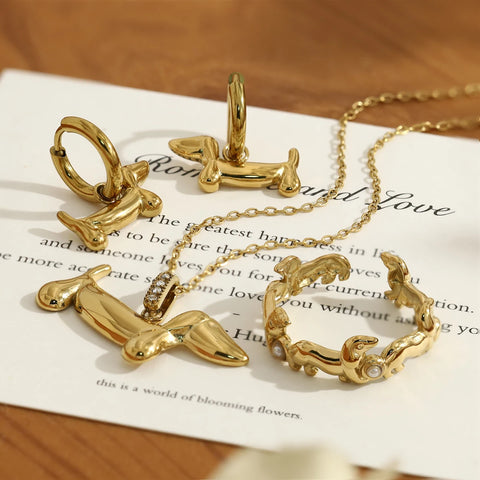 Stainless Steel Dachshund Jewelry Set