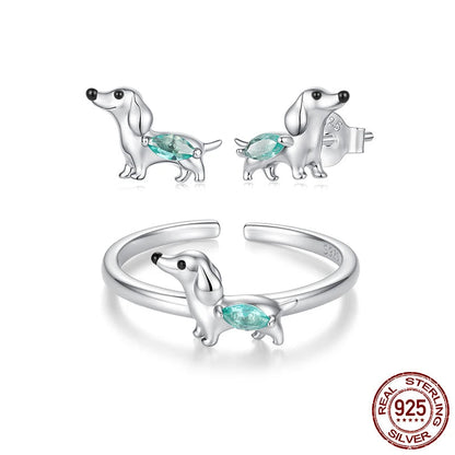 Silver Doxie Ring and Earrings