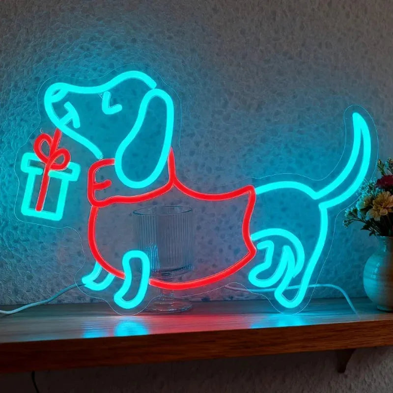 Blue Dachshund Christmas Neon Sign The Doxie World