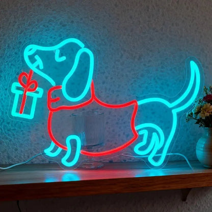 Blue Dachshund Christmas Neon Sign The Doxie World