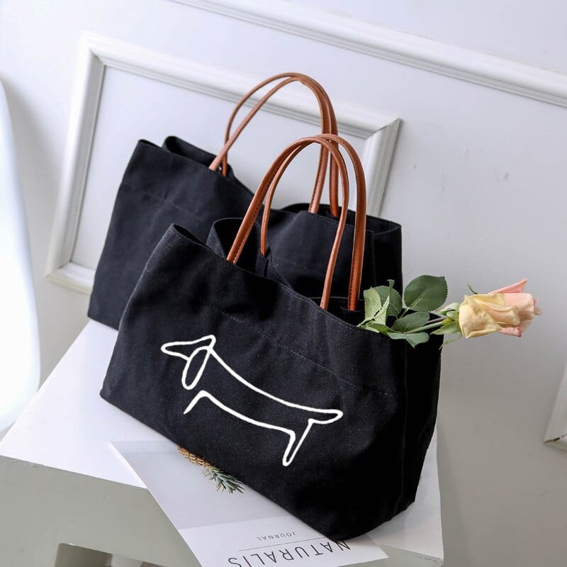 Canvas Dachshund Bag black / 37x25x16cm/14.5"x10"x6.5" The Doxie World