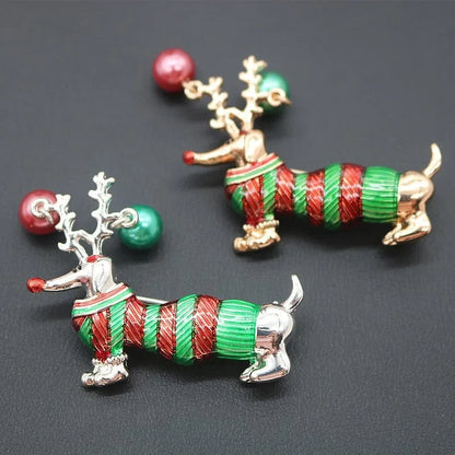 Christmas Dachshund Brooch Gold and Silver The Doxie World