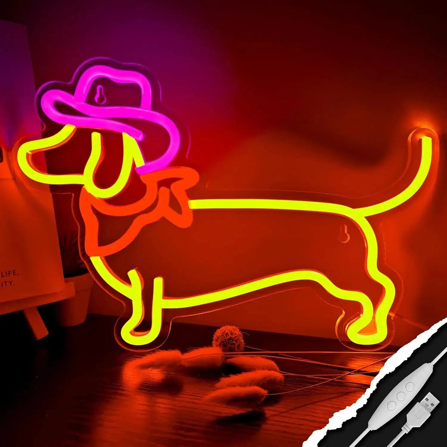 Christmas Dachshund Neon Sign Yellow Cowboy The Doxie World