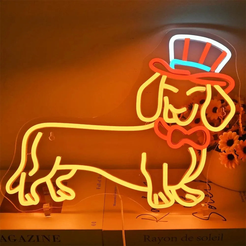 Christmas Dachshund Neon Sign Dachshund with Hat The Doxie World