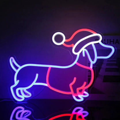 Christmas Wiener Dog Neon Sign Blue Santa The Doxie World