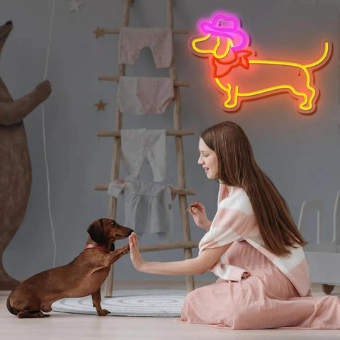 Cowboy Dachshund Neon Sign Yellow The Doxie World