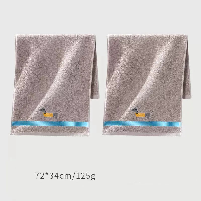 Dachshund Bath Towels 2 x Gray Yellow Dachshund / 34x72cm/13.5"X28" / Set (2 towels) The Doxie World