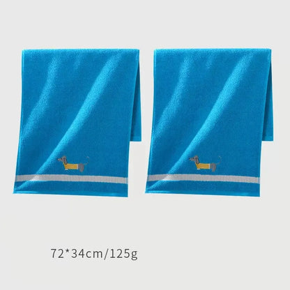 Dachshund Bath Towels 2 x Blue Yellow Dachshund / 34x72cm/13.5"X28" / Set (2 towels) The Doxie World