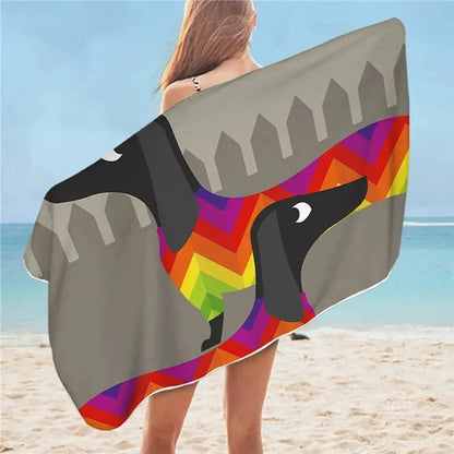 Dachshund Beach Towel 2 Dachshunds / 75cmx150cm/59"x29.5" The Doxie World