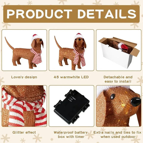 Dachshund Christmas Lights 70Lx22Wx45H (cm)/27.5"x8.5"x18" The Doxie World