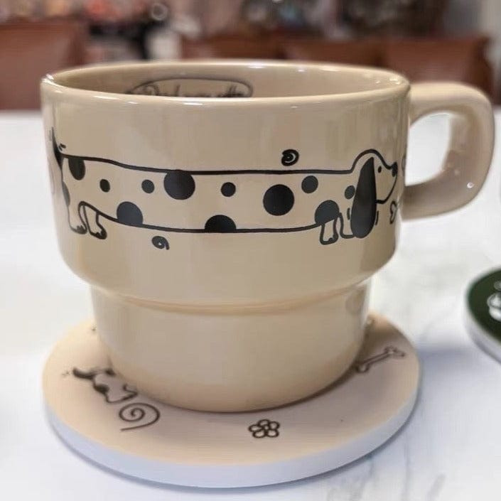 Dachshund Coffee Mugs Beige Dots / Mug and Coaster The Doxie World