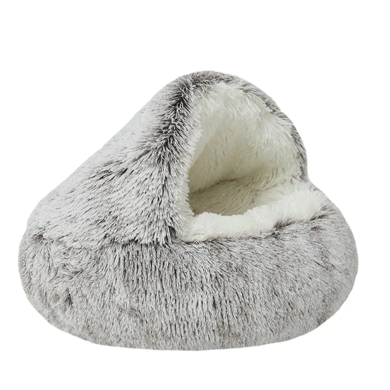 Dachshund Fluffy Cave Bed Coffee Long Plush / 40cm/15.5" diameter for pets up to 5kg/11lb The Doxie World