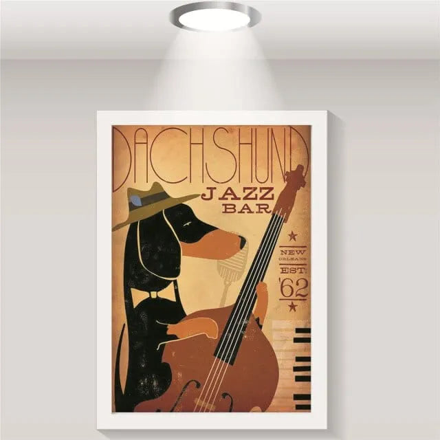 Dachshund Jazz Bar Wall Art Black The Doxie World
