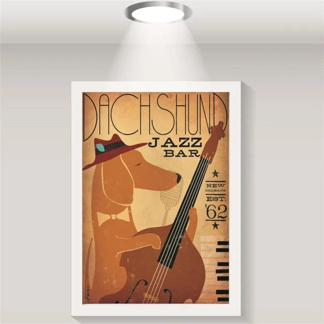 Dachshund Jazz Bar Wall Art Brown The Doxie World
