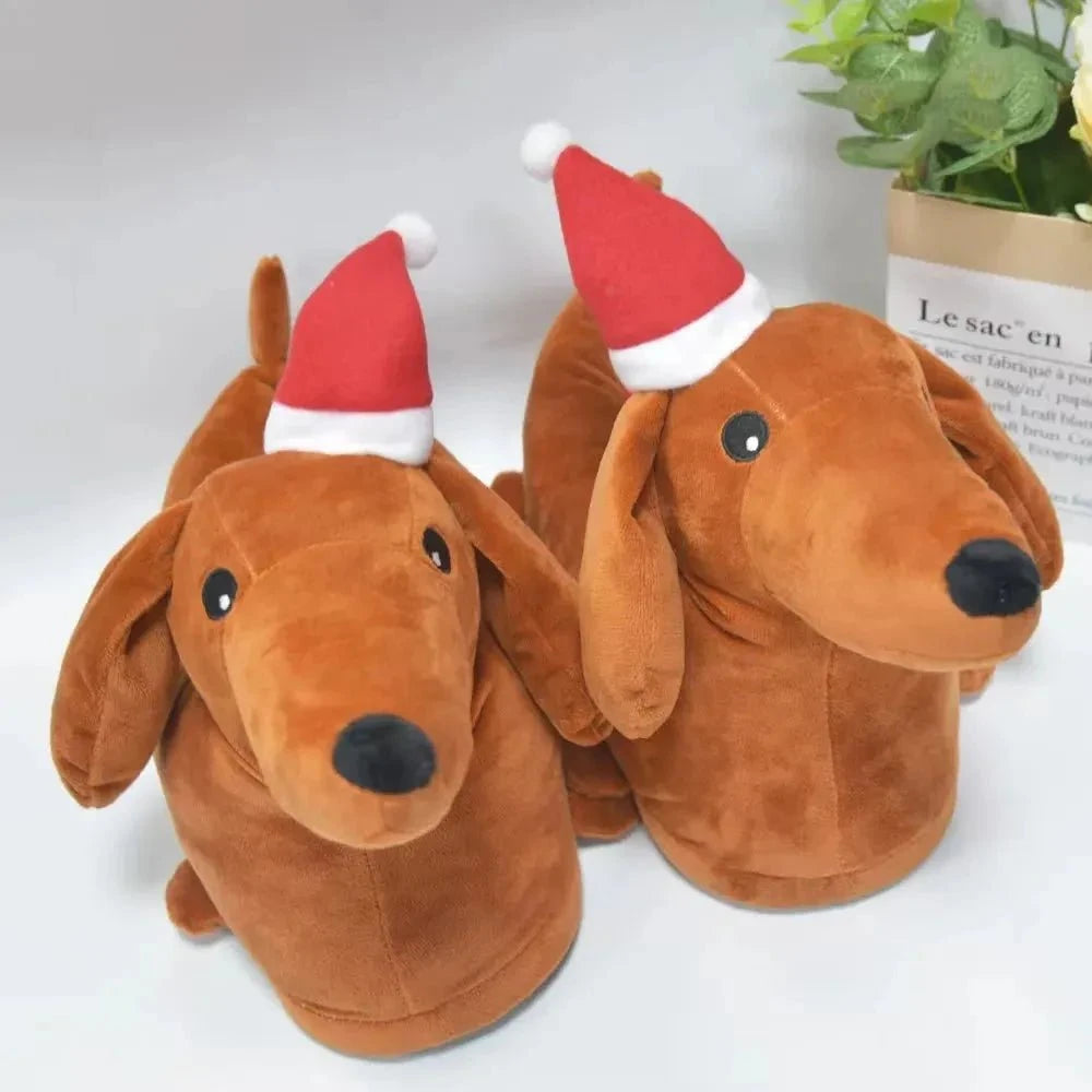 Dachshund Plush Slippers Christmas Dachshund / 4-5 The Doxie World