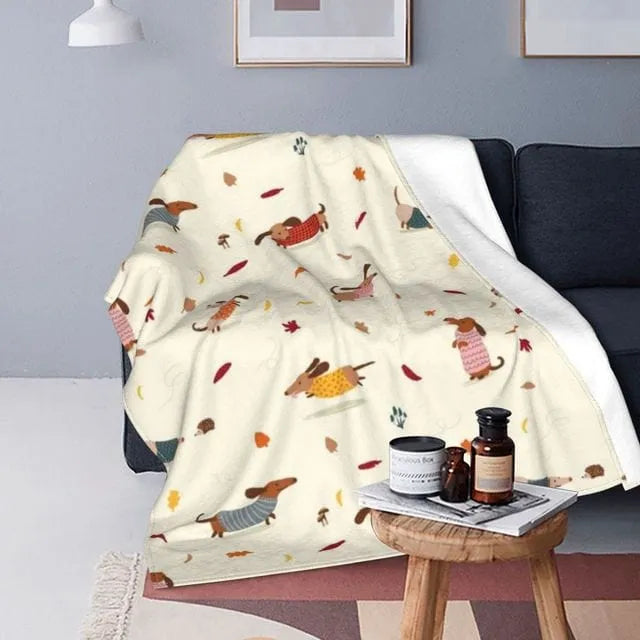 Dachshund Quilt Blanket Leaves / 200x150cm/80"x60" The Doxie World