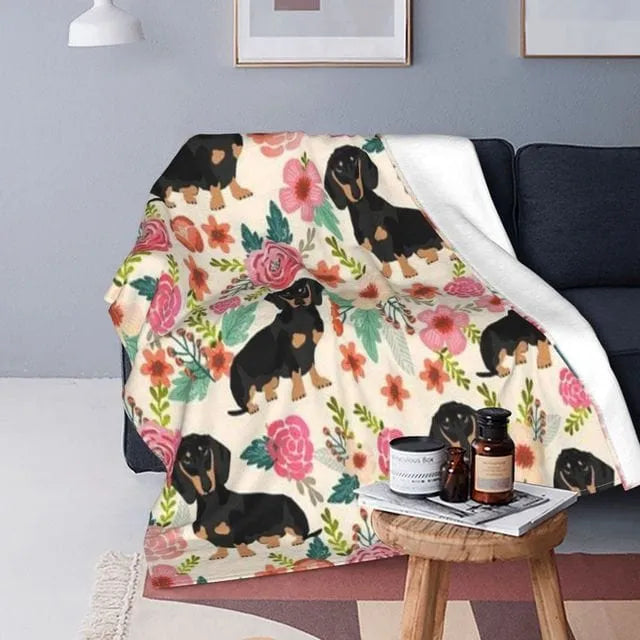Dachshund Quilt Blanket Flowers / 150x125cm/60"x50" The Doxie World