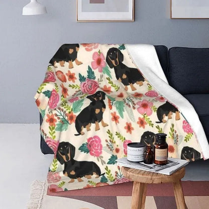Dachshund Quilt Blanket Flowers / 150x125cm/60"x50" The Doxie World