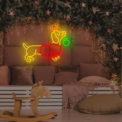 Dachshund Reindeer Neon Light 1 The Doxie World