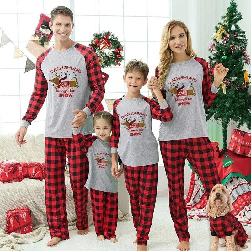 Dachshund Through The Snow Family Pajamas Red/Gray / 3 months The Doxie World