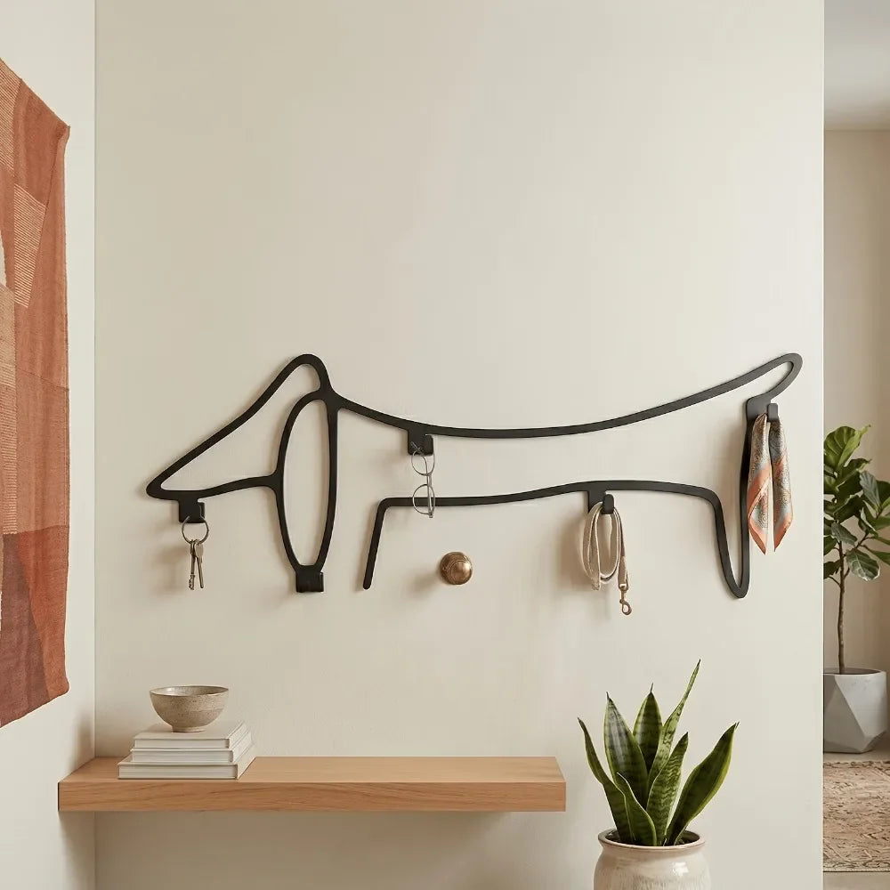 Dachshund Wall Rack with Hooks Black The Doxie World