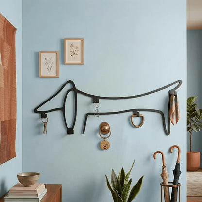 Dachshund Wall Rack with Hooks Black The Doxie World