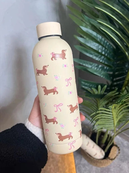 Dachshund Water Bottle Beige Pink The Doxie World