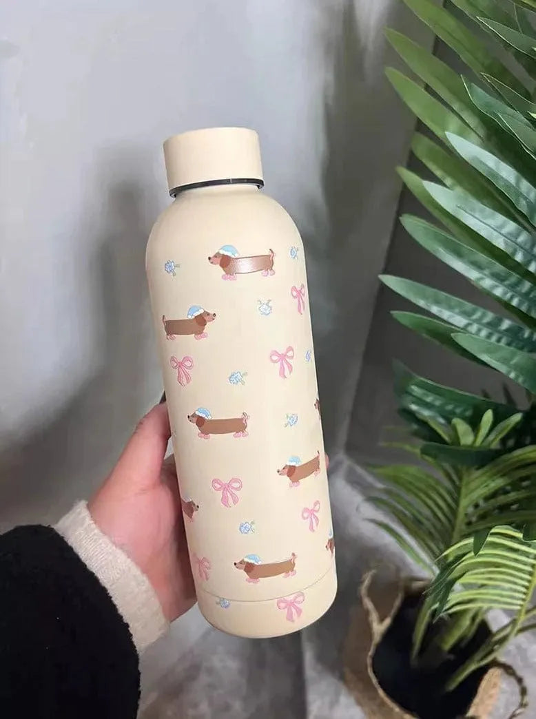 Dachshund Water Bottle Beige Blue The Doxie World