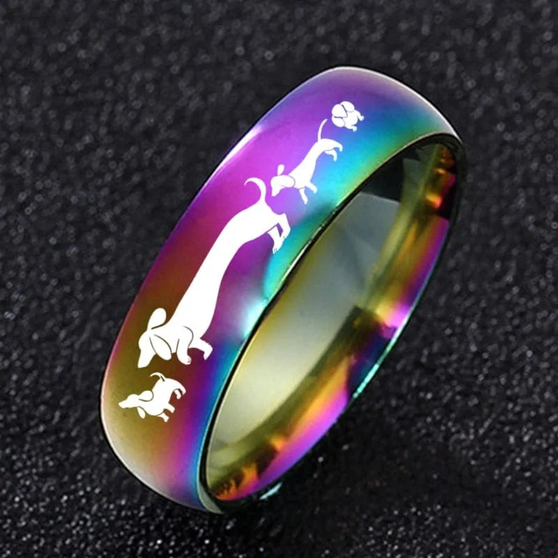 Dachshunds Stainless Steel Ring Slim rainbow / 6 The Doxie World