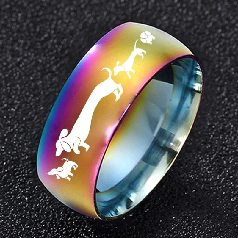 Dachshunds Stainless Steel Ring Wide rainbow / 6 The Doxie World