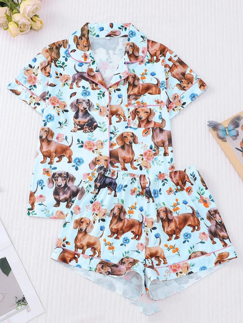 Floral Dachshund Pajamas Blue / S The Doxie World