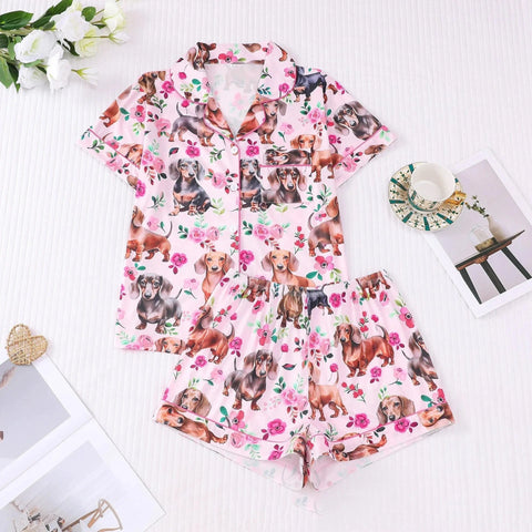Floral Dachshund Pajamas Pink / S The Doxie World