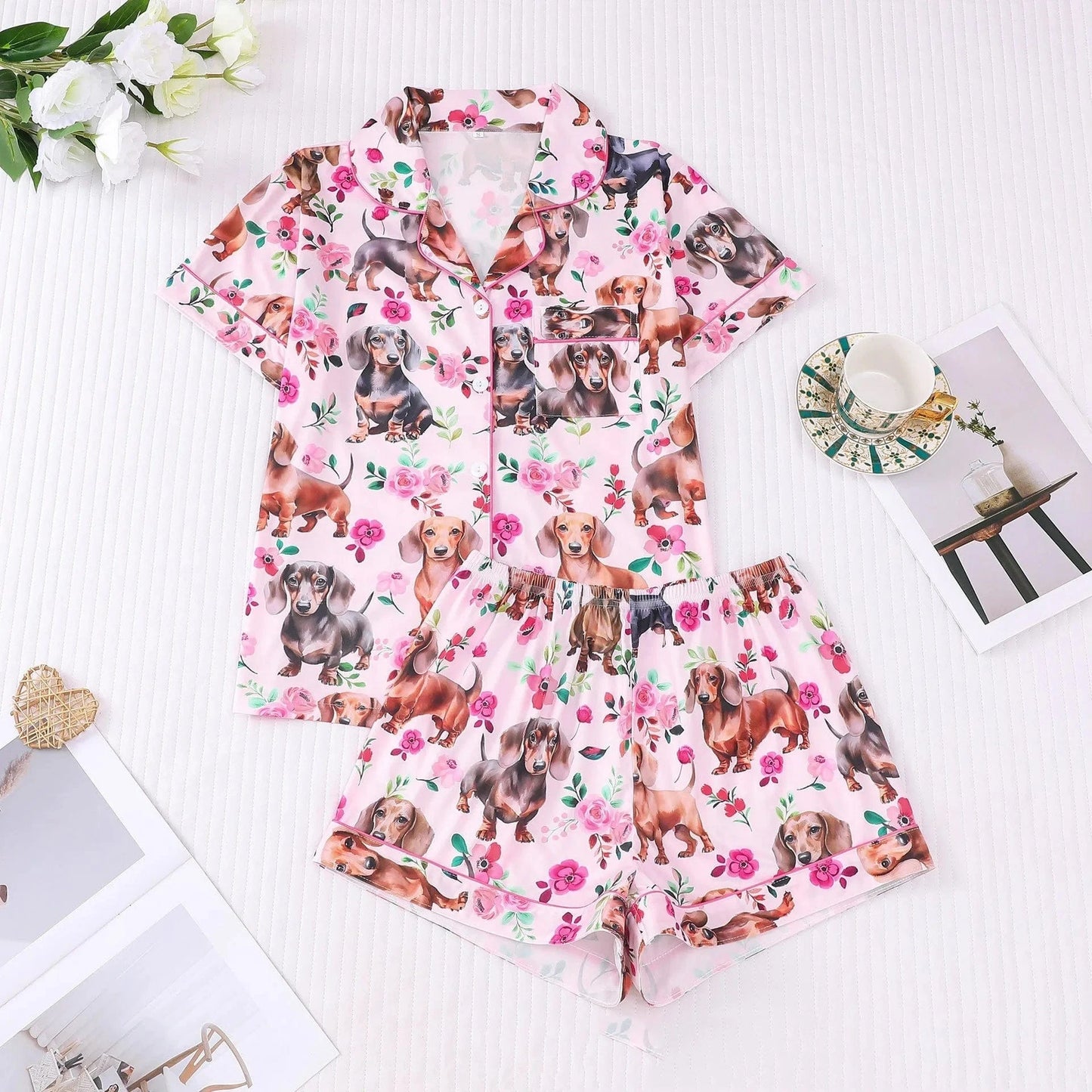 Floral Dachshund Pajamas Pink / S The Doxie World