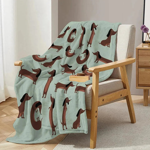 Green Dachshund Throw Blanket Light Green / 130x150cm The Doxie World