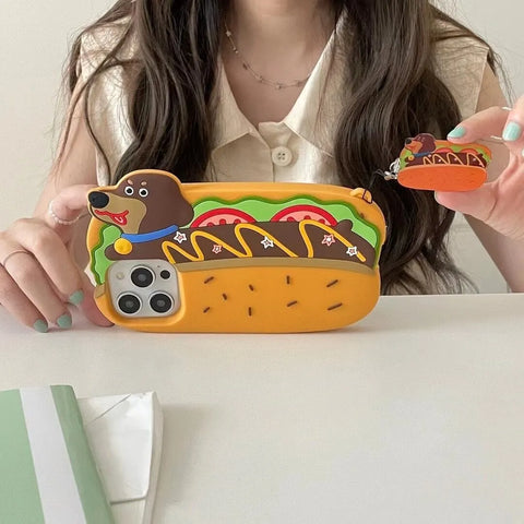 Cartoon Cute Hamburger Hot Dog Drop-resistant Phone Case With Pendant The Doxie World