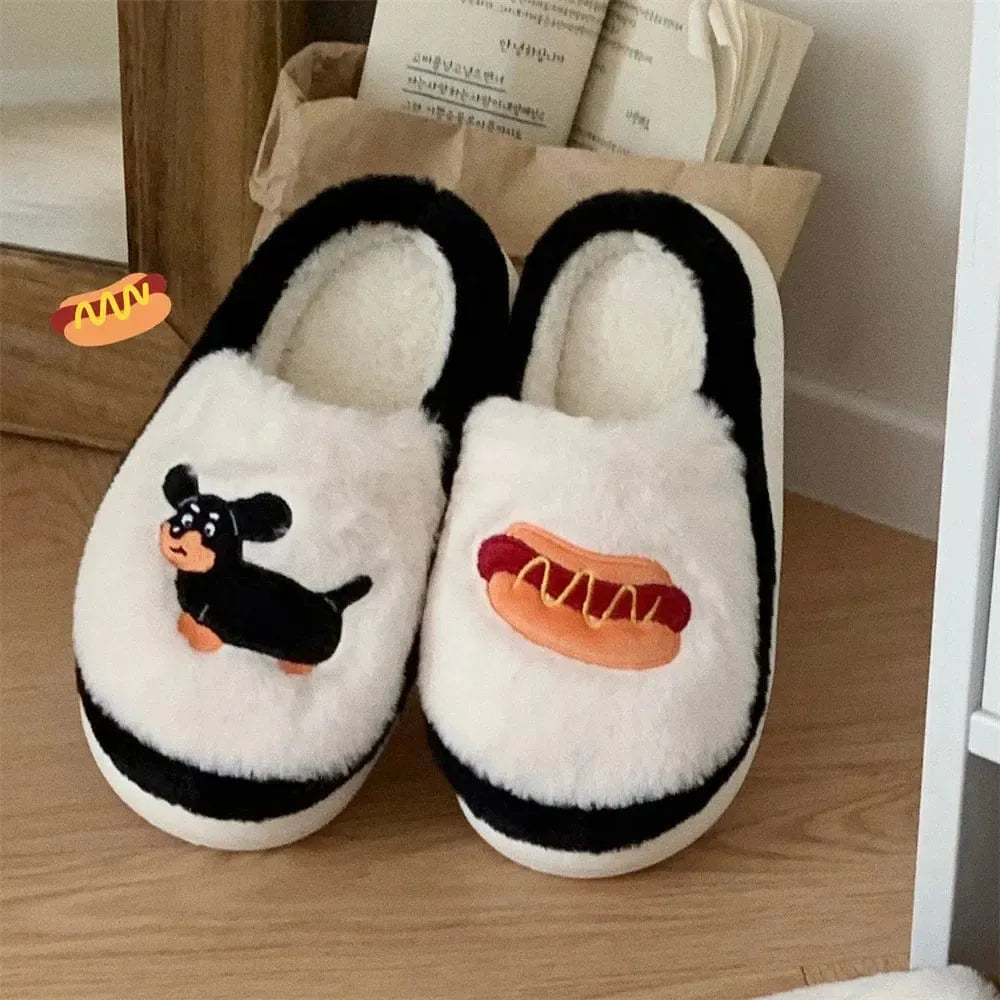 Hot Dog Dachshund Slippers White & Black / 35-36/ 5-6/ 3-4 The Doxie World