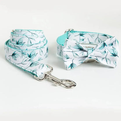 Leaf Print Bowtie Dog Collar and Leash Set XS The Doxie World