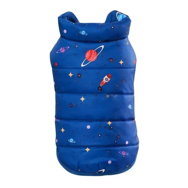 Planet Print Puffer Dachshund Jacket Light blue / S The Doxie World