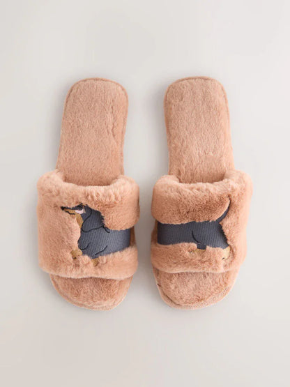 Plush Wiener Dog Slippers Neutral / 4-5/ 34-35 The Doxie World