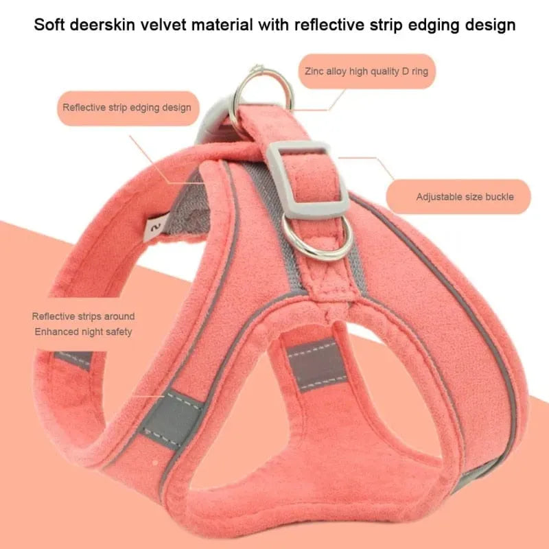 Reflective Leather Dog Harness and Leash Set Pink / XS The Doxie World