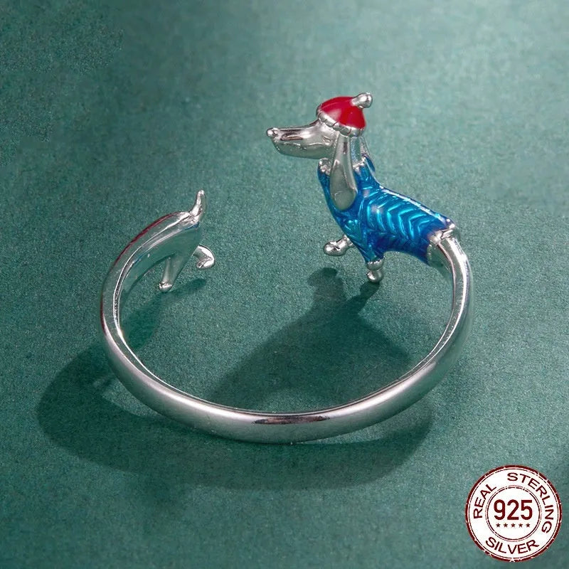 S925 Sterling Silver Christmas Sausage Dog Ring BSR721 E null