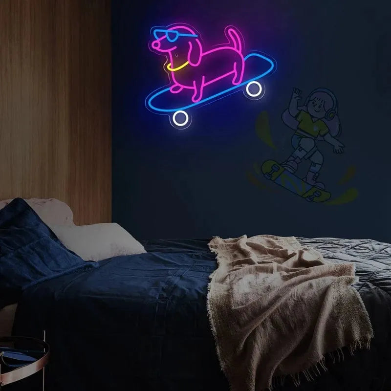 Skateboarding Dachshund LED Sign 15.7"x12.6"/40cmx32cm / 5w The Doxie World