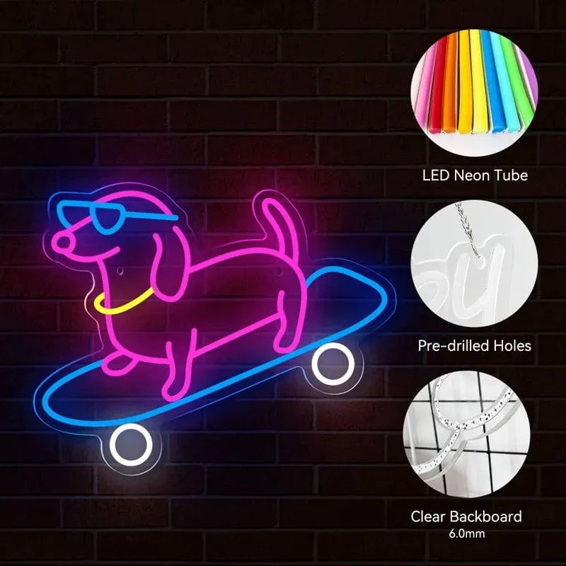 Skateboarding Dachshund LED Sign USB-40x32cm / 5w The Doxie World