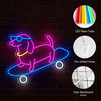 Skateboarding Dachshund LED Sign USB-40x32cm / 5w The Doxie World