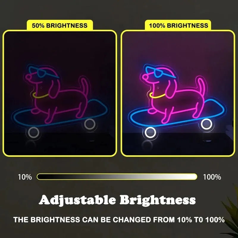 Skateboarding Dachshund LED Sign USB-40x32cm / 5w The Doxie World