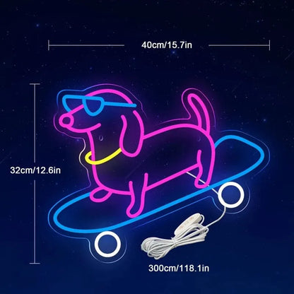 Skateboarding Dachshund LED Sign USB-40x32cm / 5w The Doxie World