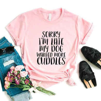 Sorry I'm Late My Dog Wanted More Cuddles Dachshund T-Shirt Pink / S The Doxie World