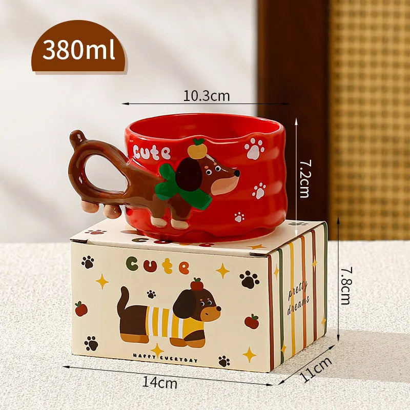 Winter Dachshund Mug Red / 380ml/ 12.8 oz The Doxie World