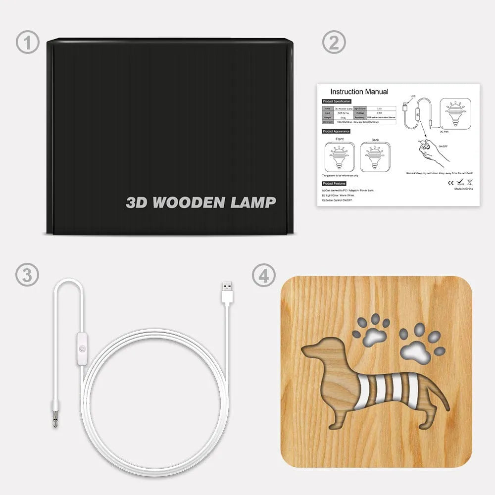 Wooden Dachshund Lamp Warm white The Doxie World